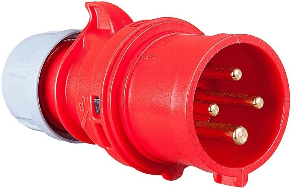 16 Amp 4 Pin Plug Male IP44 Connector Trailing 16A Red 400V 400 Volt Twist Lock
