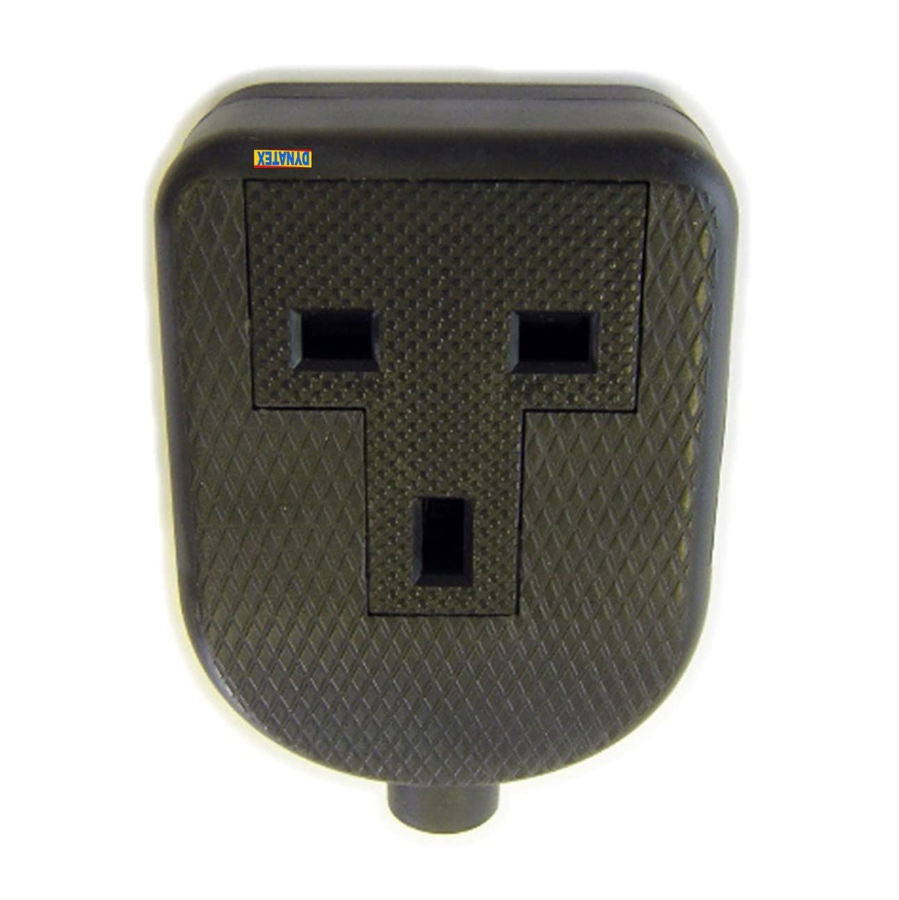13 Amp Electric Hard Rubber Socket 13A Heavy Duty Mains Electrical 3 Pin 13A Black 3001061