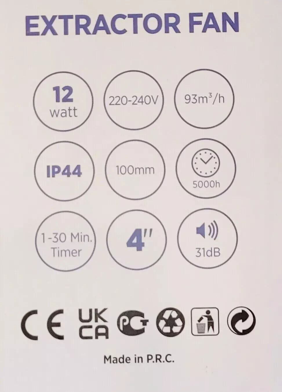Extractor Fan Timer 100mm 4" Led Bathroom Kitchen Toilet White Insect Proof Net 1501460