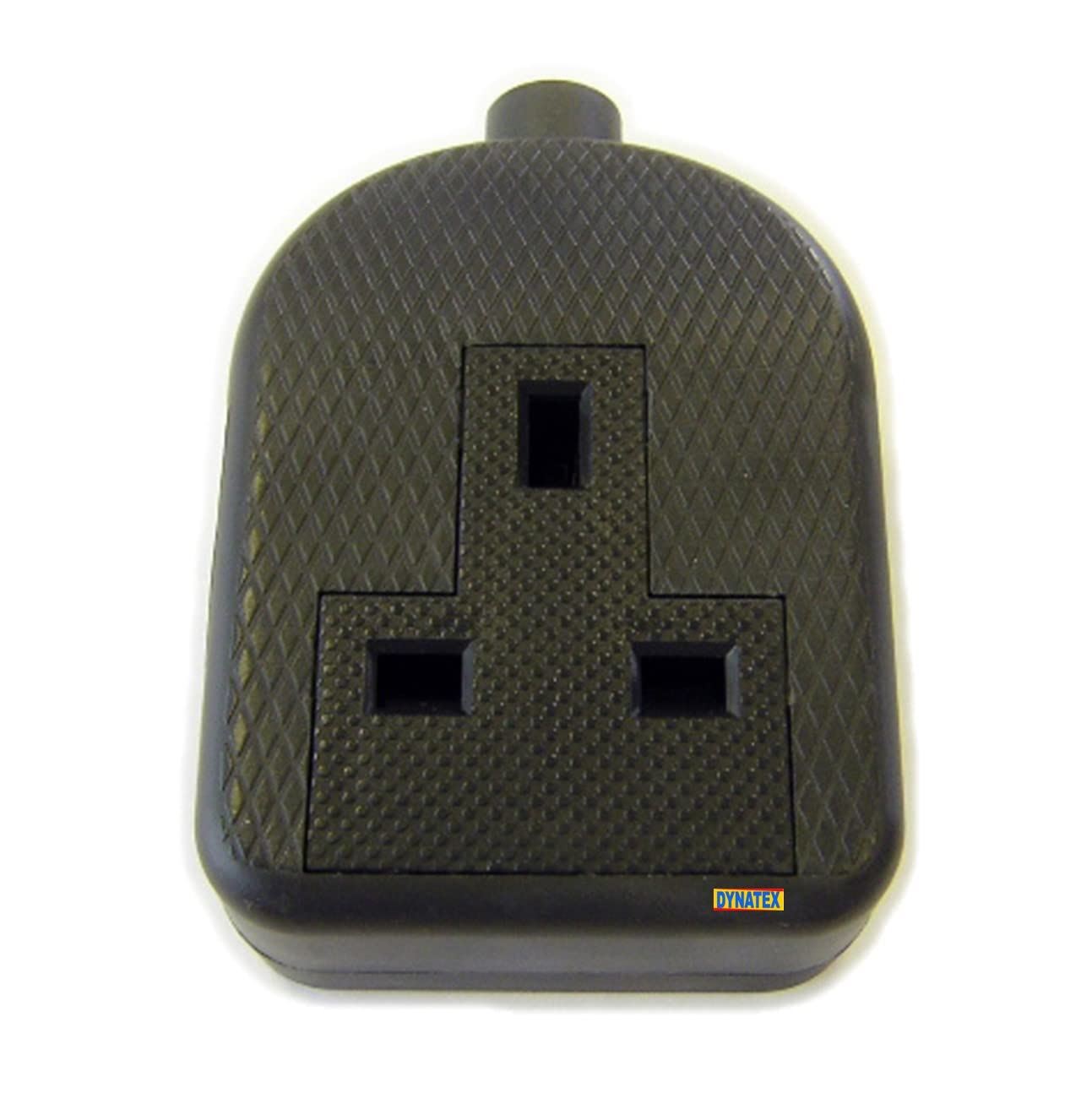 13 Amp Electric Hard Rubber Socket 13A Heavy Duty Mains Electrical 3 Pin 13A Black 3001061