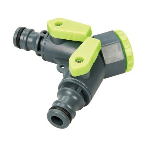 Garden Hose Pipe 2 Way Tap Quick Connector 3/4" BSP to 1/2" Male Shut Off Valve