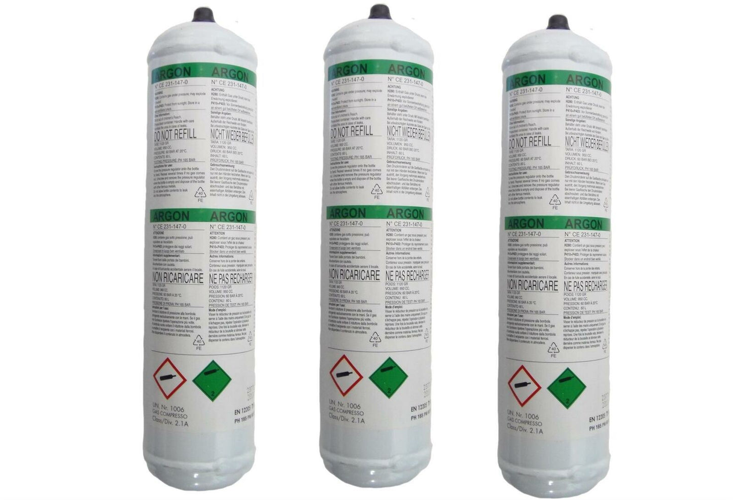 3 Argon Pure Disposable Welding Mig & Tig Gas Bottle Welder 60 Litre 60L 4002264 3x61