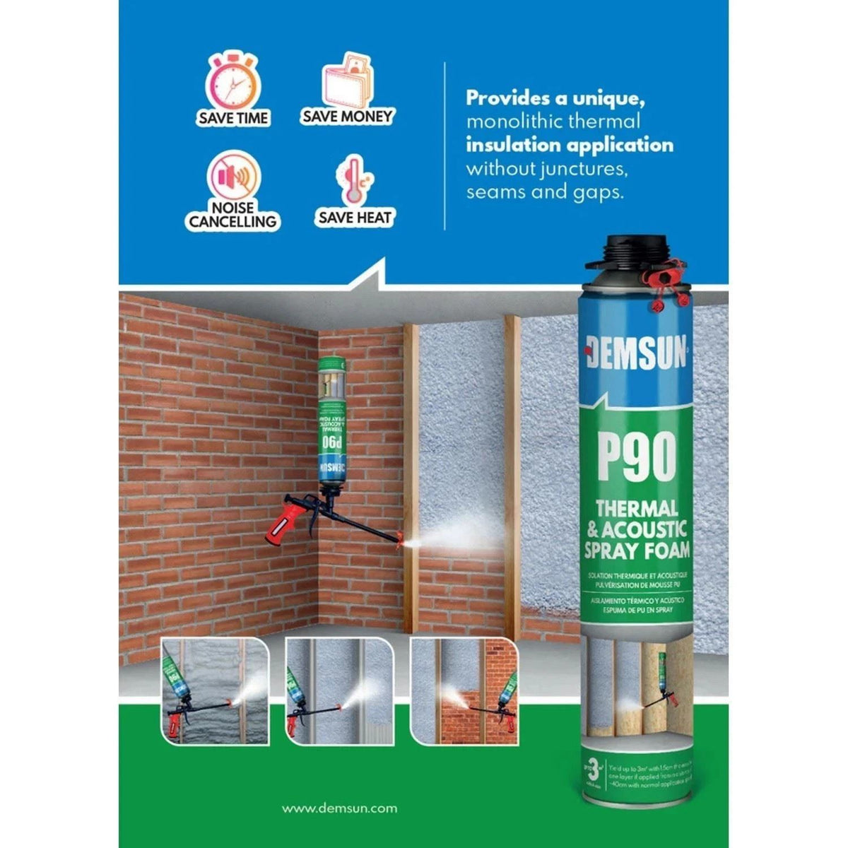 Thermcoat Insulation Spray Foam 6 Cans, Cleaner & Applicator Gun Sound Proofing