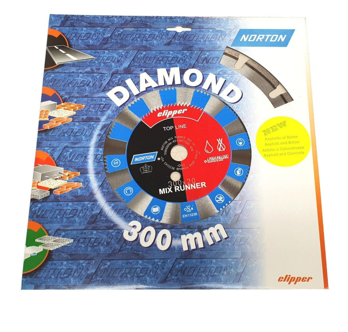 Norton Clipper Diamond Cutting Disc Top Line Mixed Runner  350mm 15'' x 25.4mm 70184620709