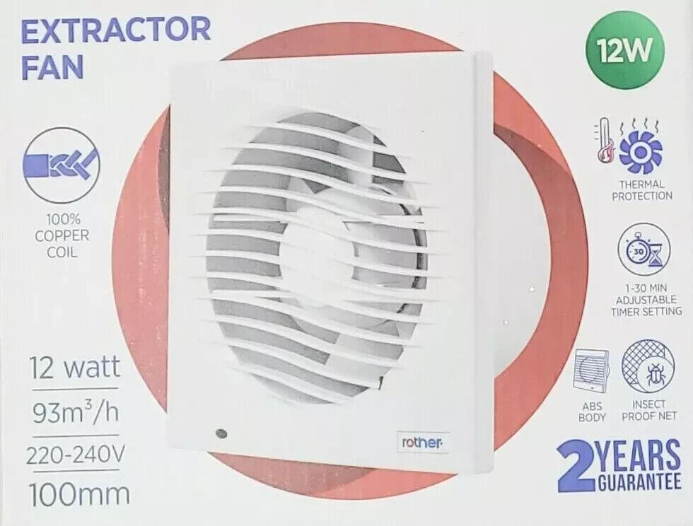 Extractor Fan Timer 100mm 4" Led Bathroom Kitchen Toilet White Insect Proof Net 1501460