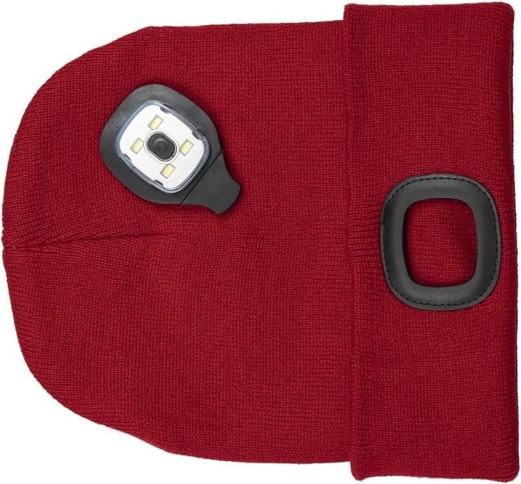 Beanie Hat Cap Light LED USB Rechargeable Battery Powered Light Unisex RED