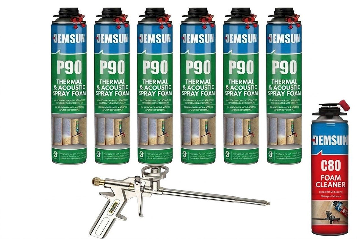 Thermcoat Insulation Spray Foam 6 Cans, Cleaner & Applicator Gun Sound Proofing