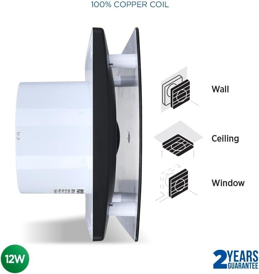 Black Bathroom Extractor Fan 4" Flat Panel Silent Ventilation Timer Wall Ceiling 150459