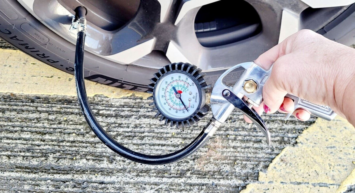Tyre Inflator Pressure Gauge For Compressor Air Tool Car Truck Push On Hose 7001031