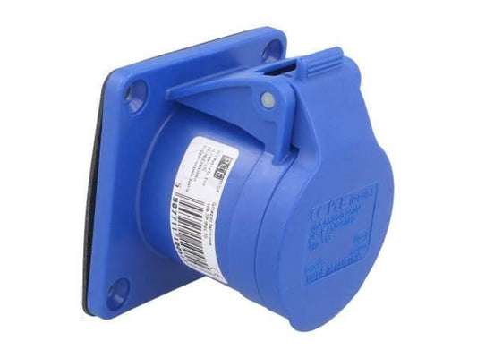 32A 240V Panel Mounted Socket 32 Amp IP44 PCE 230V / 240 Volt Blue 3001699