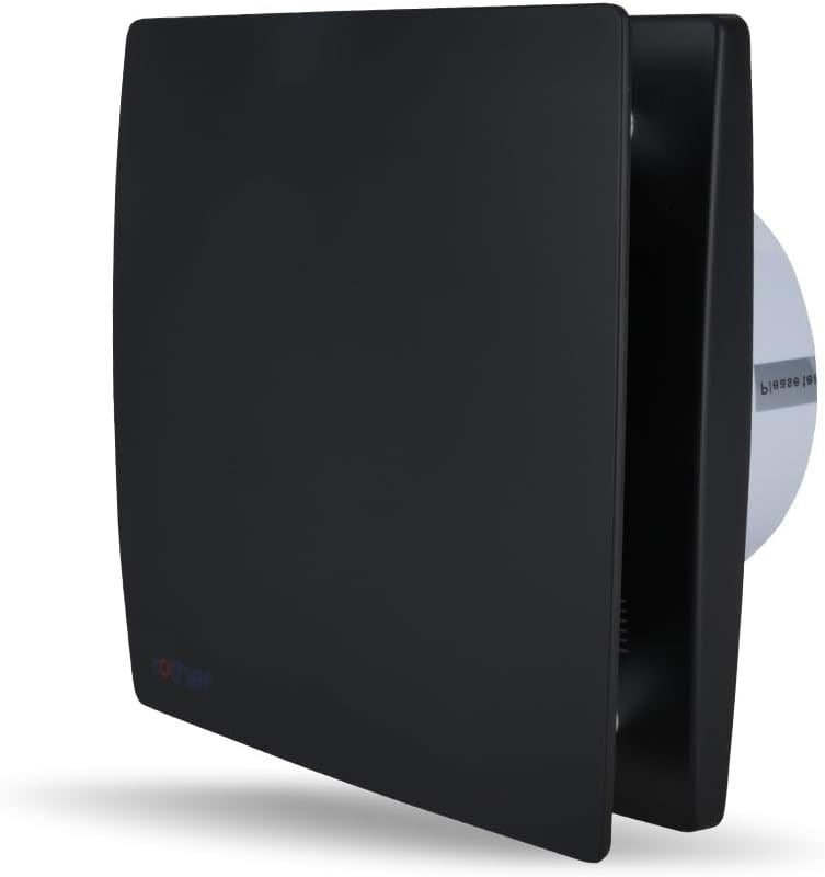 Black Bathroom Extractor Fan 4" Flat Panel Silent Ventilation Timer Wall Ceiling 150459