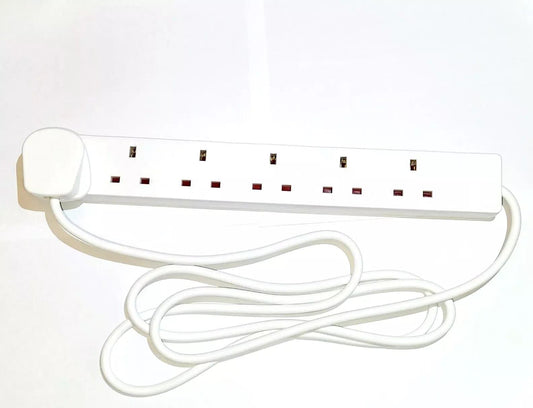 6 Way/Gang 2 Meter Extension Lead Cable Electric Socket UK Mains Power Plug 3001085