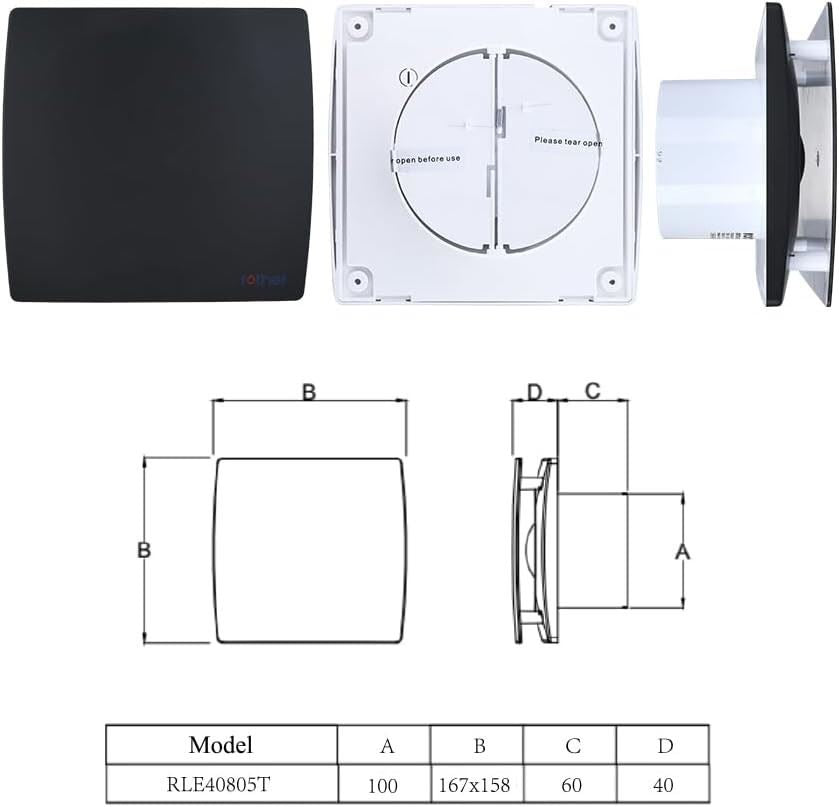 Black Bathroom Extractor Fan 4" Flat Panel Silent Ventilation Timer Wall Ceiling 150459