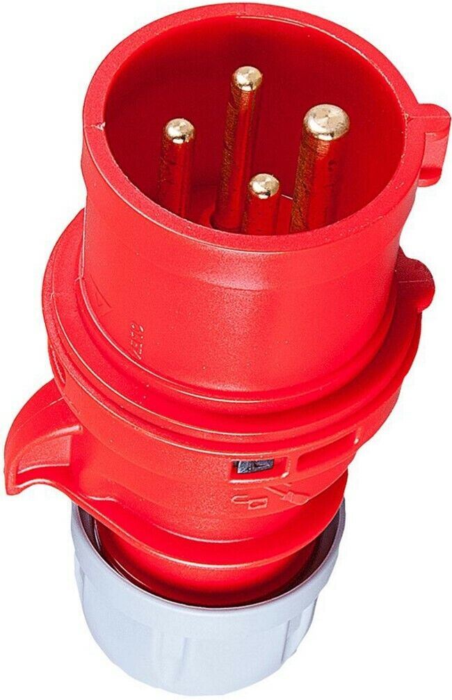 16 Amp 4 Pin Plug Male IP44 Connector Trailing 16A Red 400V 400 Volt Twist Lock