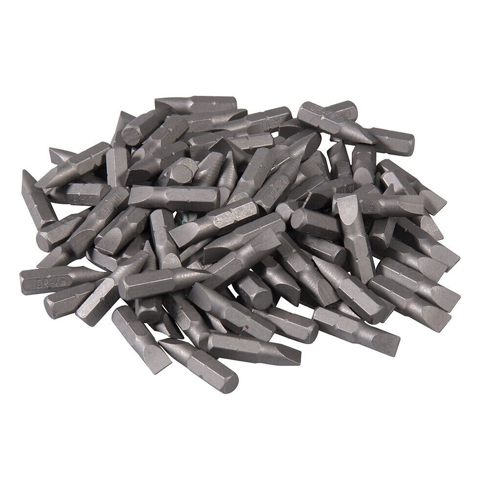 Cr-V Slotted Screwdriver Bits 100 Pack For 6mm Driver Silverline 277848