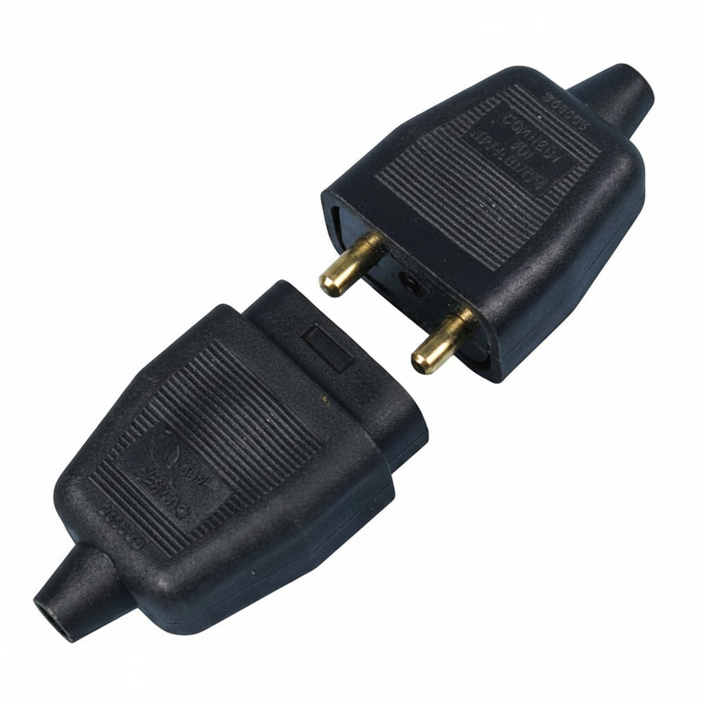 2 Pin Black Rubber Lawnmower Strimmer Garden Plug Socket Connector 10A Amp 3001086