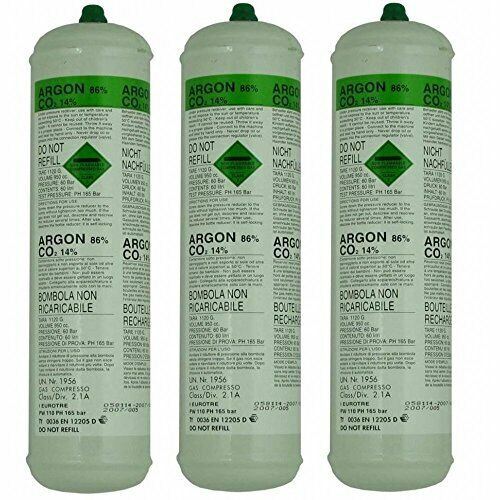 3 X Argon CO2 Disposable Welder Gas Bottle 60 L Litre For Gas Gasless Mig Weld 4002263 3X60